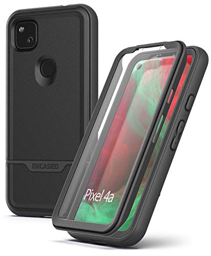 Encased Rebel Hülle für Pixel 4a mit Eingebauter DisplaySchutz – Schutzhülle Handyhülle Stoßfest Case für Google Pixel 4a (Schwarz) von ENCASED