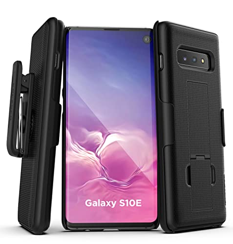 Encased Samsung Galaxy S10e Schutzhülle mit Gürtelclip - schlanke Handyhülle für den Gürtel - antirutsch Case (gummiert) - Hard Cover Hülle für Galaxy S10e- Belt Clip Holster - schwarz von ENCASED
