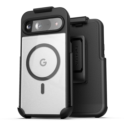 Encased SlimShield für Google Pixel 9/9 Pro Hülle mit Gürtelclip (6,3 Zoll) Dual Hybrid Cover mit Holster (kompatibel mit Magsafe) schwarz von ENCASED