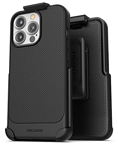 Encased Thin Armor Handy Schutzhülle mit Gürtelclip für iPhone 13 Pro, ultradünn, griffig, mit Holster, Mattschwarz von ENCASED