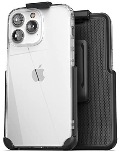 Encased Transparente Hülle mit Holster, kompatibel mit iPhone 14 Pro Max Gürtelclip - Schutzhülle Transparent Rückseite mit Handyhalterung (2022 Release) von ENCASED