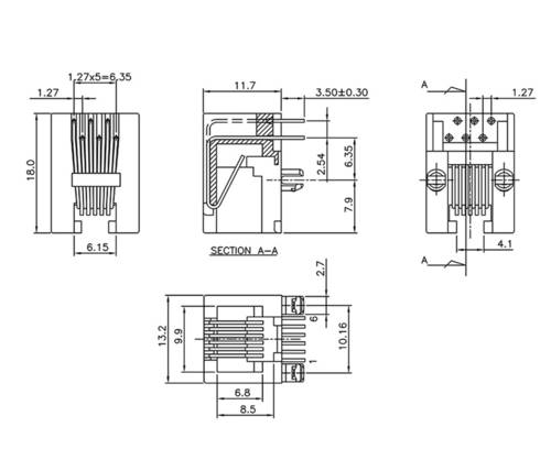 Encitech RJJU-66-125-E3H-011 RJ12 Steckverbinder 3253-0002-03 Buchse, Einbau horizontal Polzahl 6P6C von ENCITECH