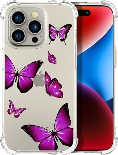 ENDIY Schutzhülle für iPhone 15 Pro Max mit Design, niedliche, transparente Designer-Schutzhülle für Damen und Mädchen, mit robustem Stoßfänger (transparente, violette Schmetterlinge) ENDIY Schutzhülle für iPhone 15 Pro Max mit Design, niedliche, transparente Designer-Schutzhülle für Damen und Mädchen, mit robustem Stoßfänger (transparente, violette Schmetterlinge) von ENDIY