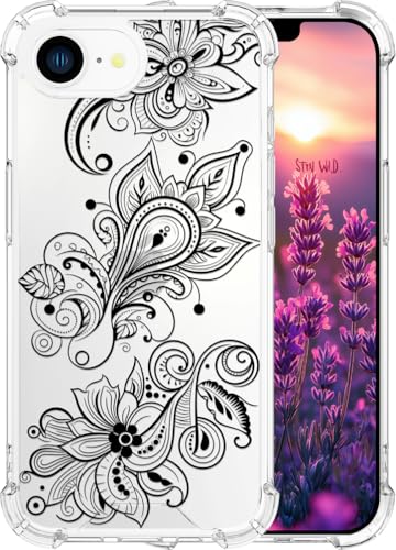 ENDIY Kompatibel mit iPhone 16e Hülle 2025 für Frauen, niedliches Handyhüllen, klares Design, transparent, cooler Kawaii-Schutz, schwarze Henna-Blume ENDIY Kompatibel mit iPhone 16e Hülle 2025 für Frauen, niedliches Handyhüllen, klares Design, transparent, cooler Kawaii-Schutz, schwarze Henna-Blume von ENDIY