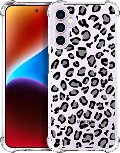ENDIY Kompatibel mit Samsung Galaxy S23 Schutzhüllen mit Design, niedliche, transparente Designer-Handyhülle für Damen und Mädchen, mit robustem Stoßfänger (transparenter Leoparden-Pard) von ENDIY