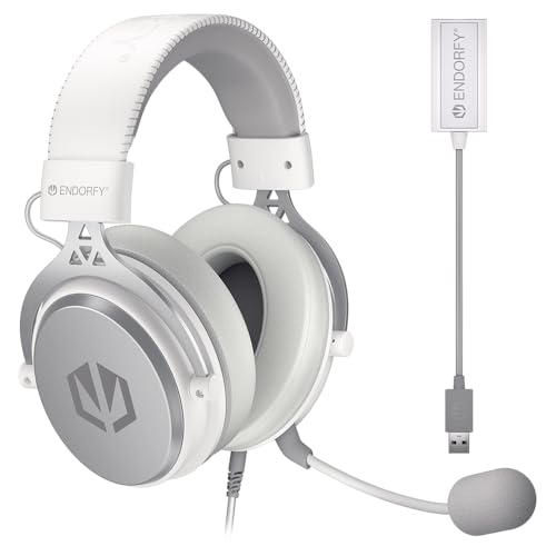 ENDORFY VIRO Plus USB Onyx White, Gaming Over-Ear-Kopfhörer, Abnehmbares Mikrofon, USB 7.1-Soundkarte, Austauschbare Stoffohrpolster, Abnehmbares Kabel, 53 mm Treiber von ENDORFY