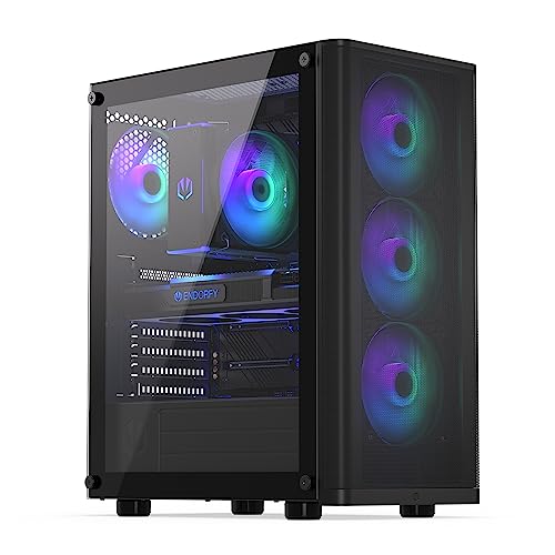 ENDORFY Ventum 200 ARGB, gaming pc gehäuse atx, 4x 120mm ARGB Lüfter enthalten, Seite aus gehärtetem Glas, Frontblende aus Mesh, Breite Kühlkompatibilität, Kompakter Formfaktor, EY2A014 von ENDORFY