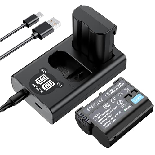 ENEGON EN-EL15 /EL15C Akku (2 Stück) und Smart LED Dual USB Ladegerät für Nikon ZF Z6,Z7 Z8 D7500 D7000, D7100, D7200 D500, D600, D610, D750,D780 D800, D810, D800E, D810A,D850 von ENEGON