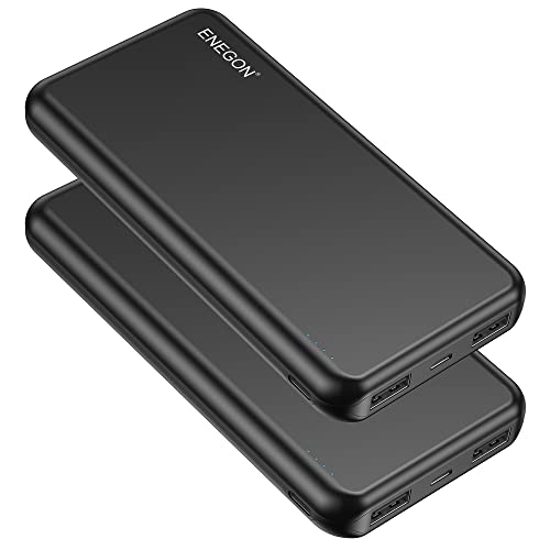 ENEGON 2er-Pack Powerbank 10000mAh, Powerbank Klein mit USB-C-EIN- und Ausgang und Zwei USB-Ausgängen für Apple iPhone, iPad, Samsung Galaxy S9, Tablets und mehr (Schwarz x 2) von ENEGON