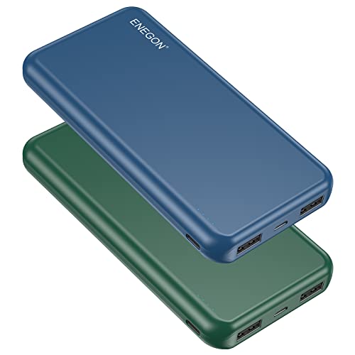 ENEGON 2er-Pack Tragbares Ladegerät Powerbank 10000mAh, Das Telefonladegerät mit USB-C-EIN- und -Ausgang und Zwei USB-Ausgängen für iPhone, iPad, Galaxy S9, Tablets und mehr (Blau+Grün) von ENEGON