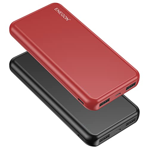 ENEGON 2er-Pack Tragbares Ladegerät Powerbank 10000mAh, Das Telefonladegerät mit USB-C-EIN- und -Ausgang und Zwei USB-Ausgängen für iPhone, iPad, Galaxy S9, Tablets und mehr (Rot+Schwarz) von ENEGON