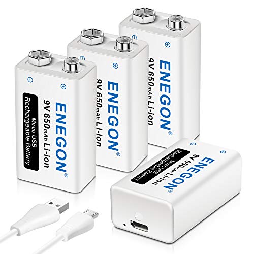 ENEGON Akku 9 V USB Direct wiederaufladbar Lithium-Ionen mit Micro-USB-Kabel 2-in-1 für Mikrofon, Rauchmelder, elektronisches Spielzeug, Walkie-Talkie und andere Geräte, 4 Stück von ENEGON