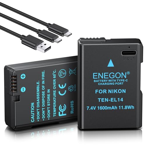 ENEGON EN-EL14 USB-C Direktladefähige Ersatzakkus 1600mAh (Doppelpack) für Nikon Akku EN-EL14/EN-EL14a,kompatibel mit Nikon D5300, D5600, D5100, D5200, D3100, D3200, D3300, D3400, D3500 von ENEGON