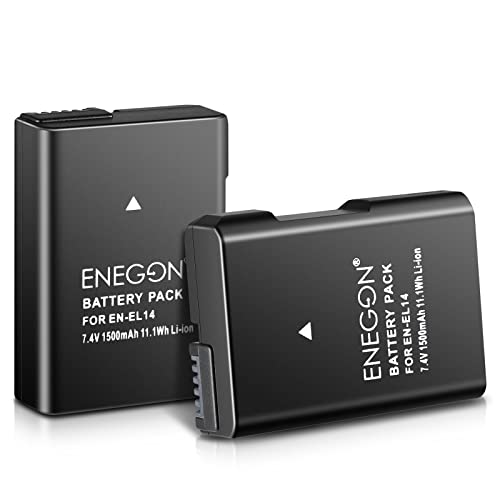 ENEGON EN-EL14A Akku 1500mAh (2 Stück) kompatibel mit Nikon Coolpix P8000 P7800 P7700 P7200 P7100 P7000 DF, DSLR D3100 D3200 D3300 D3400 D51 0 0 0 D 52 00 D5300 D5500 D5600 von ENEGON