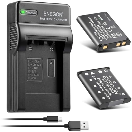 ENEGON Ersatzbatterie (2er Pack) und Rapid Dual Ladegerät für Olympus Li-40B Li-42B Nikon EN-EL10 Fuji NP-45 NP-45S Fujifilm INSTAX Mini 90 und FinePix XP50 XP60 J10 J15 J100 J110w T550 JX500 JX520 von ENEGON