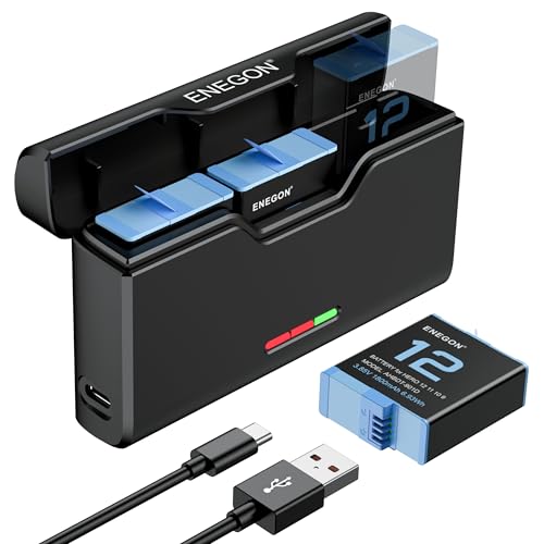 ENEGON Akku-Set für GoPro Hero 12, 11, 10, 9 – 3× 1800mAh Akkus und 3-Kanal USB-LCD-Batterieladegerät, voll kompatibel (3× Akkus + 1× Ladegerät von ENEGON