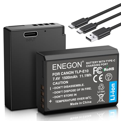 ENEGON LP-E10 USB-C Direktladefähige Ersatzakkus 1500mAh (Doppelpack) für LP-E10,kompatibel mit Canon EOS Rebel T3, T5, T6, Kiss X50, Kiss X70, EOS 1100D, EOS 1200D, EOS 1300D Digital Cameras von ENEGON