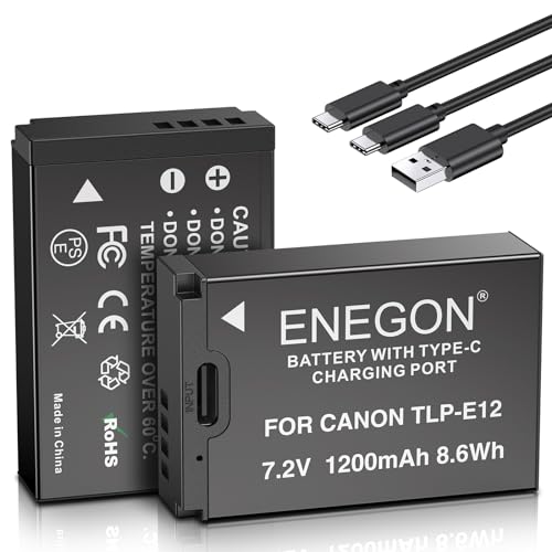 ENEGON LP-E12 USB-C Direktladung Ersatzakkus 1200mAh (2er-Pack) mit 2-in-1 USB-C Ladekabel für Canon Rebel SL1, PowerShot SX70 HS, EOS M, EOS M10, EOS M50, EOS M100, EOS M200 Digitalkameras von ENEGON