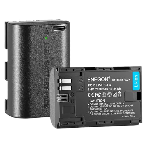 ENEGON LP-E6/LP-E6N Akku mit Direktanschluss für EOS 5D Mark II/III/IV, EOS 5DS, 5DS R, 6D, 7D, 7D Mark II, 7D Mark III, 80D, 70D, 90D, 60D, 60Da, Digitalkamera EOS R, R5, R6 von ENEGON