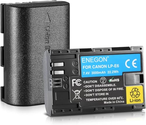 ENEGON LP-E6 baterías (Paquete de 2 3000mAh) para EOS R, R5C, 5D Mark II, 5D III, 5D IV, 5DS, 5DSR, 6D, 7D, 7D II, 7D III, 80D, 70D, 60D, 60Da, XC10, XC15 von ENEGON