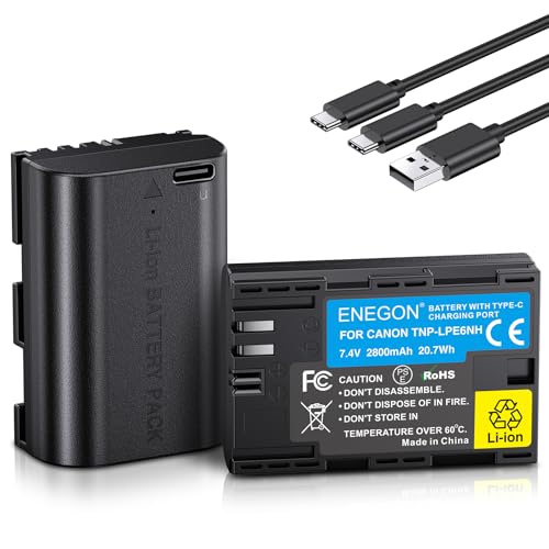 ENEGON LP-E6NH USB-C Direktladefähige Ersatzakkus 2800mAh (Doppelpack) für Canon lp-e6nh,kompatibel mit Canon EOS 5d Mark iv,Canon EOS 6D/6d Mark ii, Canon EOS 70D/80D,XC10/XC15/5DS/5DSR/ R/R5/R6 von ENEGON