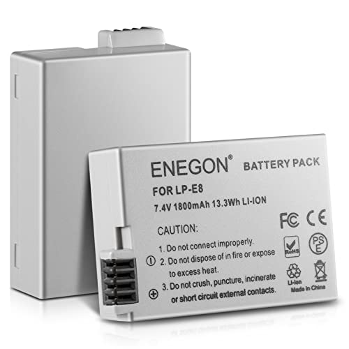 ENEGON LP-E8 Akku (2 Stück) für Canon LP-E8 und Canon EOS Digitalkamera Rebel T2i, T3i, T4i, T5i, EOS 550D, 600D, 650D, 700D, Kiss X4, X5, X6, X6i, X7i von ENEGON