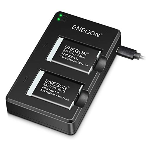 ENEGON NB-13L Lithium-Akku(2Stück), Dual Ladegerät für Canon PowerShot G5 X,G5X Mark II,G7 X,G7 X Mark II,G7 X Mark III,SX720 HS,SX730 HS,SX740 HS,SX620 HS,G1 X Mark III,G9 X,G9 X Mark II, EN-NB-13L von ENEGON