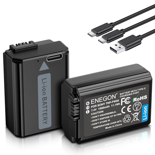 ENEGON NP-FW50 Direktlade-Ersatzbatterien 1500mAh (2er-Pack) mit 2-in-1-USB-C-Ladekabel für Sony NEX 3/5/7 & SLT-A Serie,Sony A7,A7SII,A7R,A7RII,A3000,A6000,A6500,A6300,A55,A5100,RX10II Digitalkamera von ENEGON