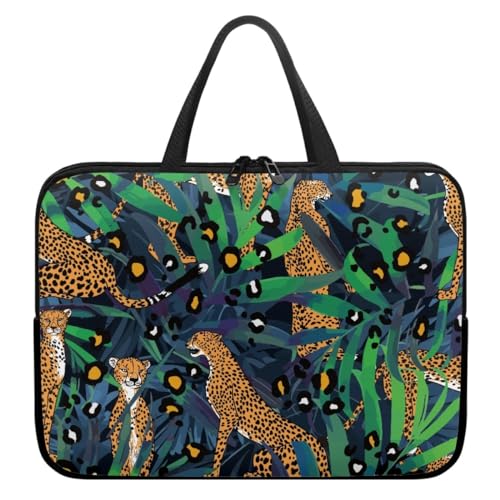 ENEN Wasserdicht Laptoptasche 3D Blatt Laptop Taschen, Laptop Tasche Business Büro Arbeit Computertasche, Schlanke Notebook Tasche für Herren Frauen (13’’,Leopard) von ENEN