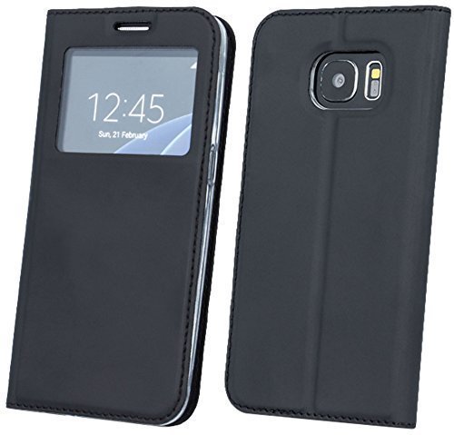 Energmix Flip-Cover Smart Look Tasche Hülle kompatibel mit LG Q7 / Q7a / Q7+ mit Sichtfenster in Schwarz Wallet Book-Style Case von Energmix