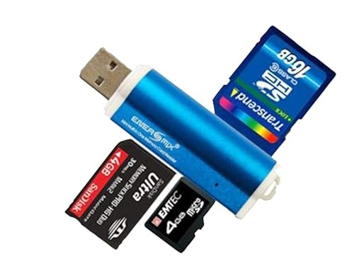 ENERGMiX Mini Kartenleser Speicherkarten Lesegerät/Kartenlesegerät USB 1.0/2.0/3.0 bis 32 GB in Blau von ENERGMiX