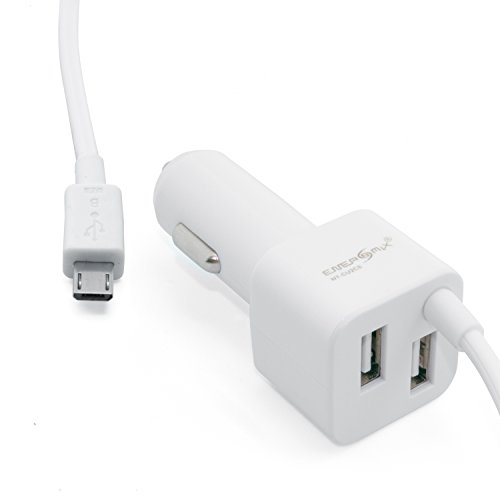 KFZ Micro USB Ladegerät Ladekabel dreifach Adapter für 3 Geräte Smartphone/Tablet Weiß von ENERGMiX