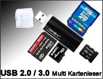 Micro SD SDHC Speicherkarten Lesegerät/Kartenleser USB 1.0/2.0/3.0 bis 32 GB in Schwarz von ENERGMiX
