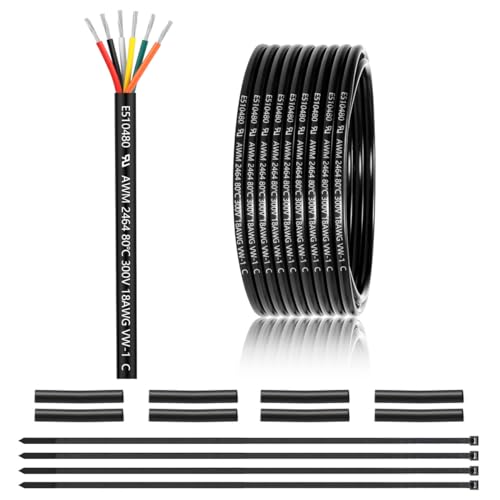 18 Gauge 6 Conductor Electrical Wire 25FT, UL 2464 18 AWG 6 Wire Cable Tinned Copper PVC Stranded 18/6 Core Wire for LED Lighting, Outdoor Low Voltage Extension Cable, Automotive etc. 18 Gauge 6 Conductor Electrical Wire 25FT, UL 2464 18 AWG 6 Wire Cable Tinned Copper PVC Stranded 18/6 Core Wire for LED Lighting, Outdoor Low Voltage Extension Cable, Automotive etc. von ENERJOUR
