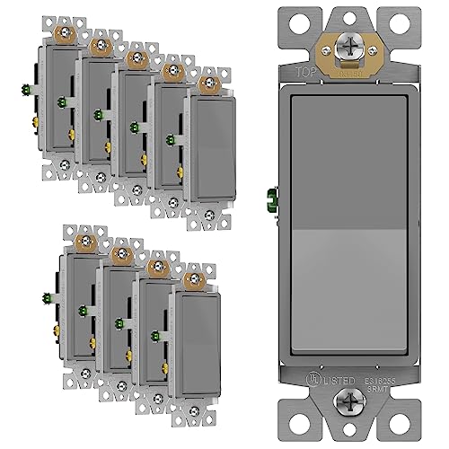 ENERLITES 93150-GY-3-Wege-Dekorator-Paddel-Lichtschalter, einpolig oder dreifach, 3-adrig, Erdungsschraube, Wohnqualität, 15 A, 120 V/277 V, UL-gelistet, 93150-GY-10 Stück, Grau (10 Stück) von ENERLITES