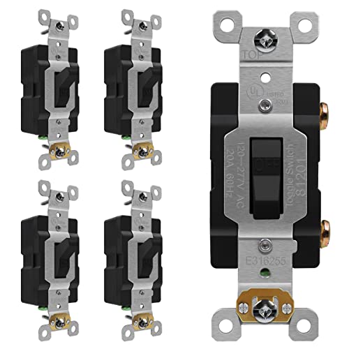 ENERLITES Kipp-Lichtschalter, Lichtschalter, einpolig, 20 A, 120/277 V, Erdungsschraube, handelsübliche Qualität, UL-gelistet, 81201A-BK-5 Stück, Schwarz, 5 Stück ENERLITES Kipp-Lichtschalter, Lichtschalter, einpolig, 20 A, 120/277 V, Erdungsschraube, handelsübliche Qualität, UL-gelistet, 81201A-BK-5 Stück, Schwarz, 5 Stück von ENERLITES