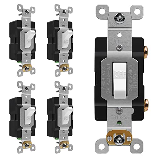 ENERLITES Kipp-Lichtschalter, Lichtschalter, einpolig, 20 A, 120/277 V, Erdungsschraube, handelsübliche Qualität, UL-gelistet, 81201A-W-5 Stück, Weiß, 5 Stück ENERLITES Kipp-Lichtschalter, Lichtschalter, einpolig, 20 A, 120/277 V, Erdungsschraube, handelsübliche Qualität, UL-gelistet, 81201A-W-5 Stück, Weiß, 5 Stück von ENERLITES