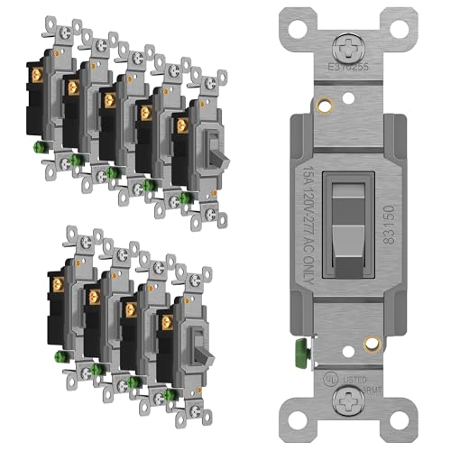 ENERLITES Kippschalter, einpolig und 3-Wege, 3 Drähte, 15 A, 120 V - 277 V, für Wohn- und Gewerbe, Weiß/Elfenbein/Grau Gray 3 Way Gray 3 Way 15A (10 Pack) von ENERLITES