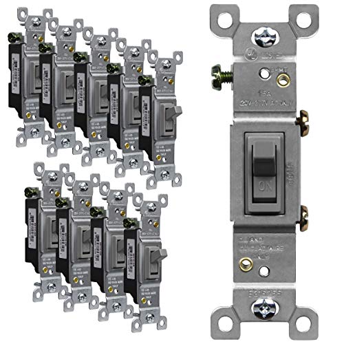 ENERLITES Kippschalter, einpolig und 3-Wege, 3 Drähte, 15 A, 120 V - 277 V, für Wohn- und Gewerbe, Weiß/Elfenbein/Grau Gray Single Pole Gray Single Pole 15A (10 Pack) von ENERLITES