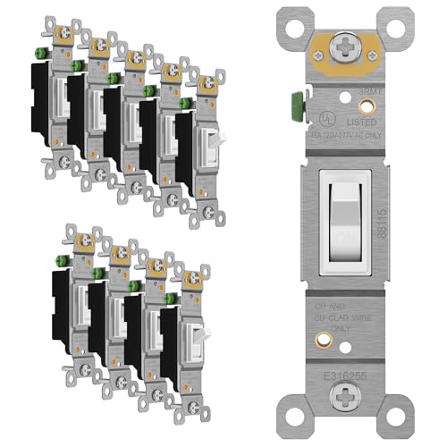 ENERLITES Kippschalter, einpolig und 3-Wege, 3 Drähte, 15 A, 120 V - 277 V, für Wohn- und Gewerbe, Weiß/Elfenbein/Grau Kippschalter White Single Pole White Single Pole 15A (10 Pack) von ENERLITES