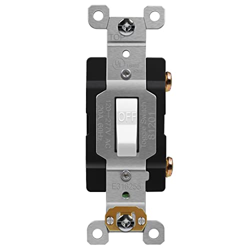 ENERLITES Schwerlast-Kipplichtschalter, 20 A, einpolig, 20 A, 120/277 V, Erdungsschraube, handelsübliche Qualität, UL-gelistet, 81201-W, Weiß ENERLITES Schwerlast-Kipplichtschalter, 20 A, einpolig, 20 A, 120/277 V, Erdungsschraube, handelsübliche Qualität, UL-gelistet, 81201-W, Weiß von ENERLITES