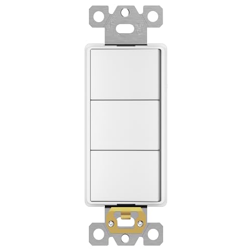 ENERLITES Triple Paddle Rocker Combination Decorator Switch, Ground terminal, Clamp-Type Back Insert Wiring, Copper Only, Single Pole, Residential Grade, 15A 120V-277V, 62755-W, White ENERLITES Triple Paddle Rocker Combination Decorator Switch, Ground terminal, Clamp-Type Back Insert Wiring, Copper Only, Single Pole, Residential Grade, 15A 120V-277V, 62755-W, White von ENERLITES