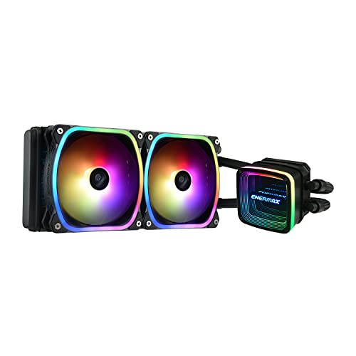 ENERMAX AQUAFUSION ADV ARGB 240mm AIO CPU Wasserkühlung Dual Chamber für Intel LGA1700/AMD AM5 Support 330W+ TDP (2x SquA RGB 120 PWM Lüfter); ELC-AQFA240-SQA, schwarz von ENERMAX