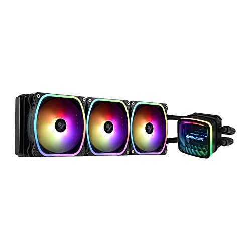 ENERMAX AQUAFUSION ADV ARGB 360mm AIO CPU Wasserkühlung Dual Chamber für Intel LGA1700/AMD AM5 Support 350W+ TDP (3x SquA RGB 120 PWM Lüfter); ELC-AQFA360-SQA, schwarz von ENERMAX