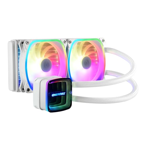 ENERMAX AQUAFUSION ADV Snow Edition ARGB 240mm AIO CPU Wasserkühlung Dual Chamber Intel LGA1700/AMD AM5 Support 330W+ TDP (2x SquA RGB White 120 PWM Lüfter); ELC-AQFA240-SQA, weiß von ENERMAX