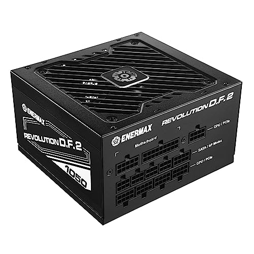 Enermax Revolution D.F. 2 ATX Compact Gaming&Streaming PC Netzteil 1050W 80Plus Gold (Semi-Modular, Flachbandkabel, Semi-Fanless), ERS1050EWT, schwarz von ENERMAX