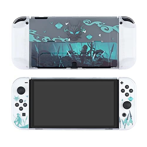 ENFILY GenshinImpact Xiao Hülle Kompatibel mit Nintendo Switch OLED Dockable Case Cover Ergonomische Soft TPU Grip Case für Joycon Sparkle Skin Set von ENFILY