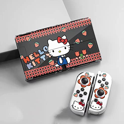 ENFILY Niedliche Hello Kitty Hülle Kompatibel mit Nintendo Switch OLED, Dockable Case Cover, Ergonomische Weiche TPU Grip Case für Joycon, Sparkle Skin Set von ENFILY