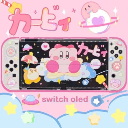 ENFILY Niedliche Kirby Schutzhülle für Nintendo Switch OLED, niedliche Bling Klar Weiche TPU Slim Cover, Kawaii Dockable Case für NS, Sparkle Skin Set von ENFILY