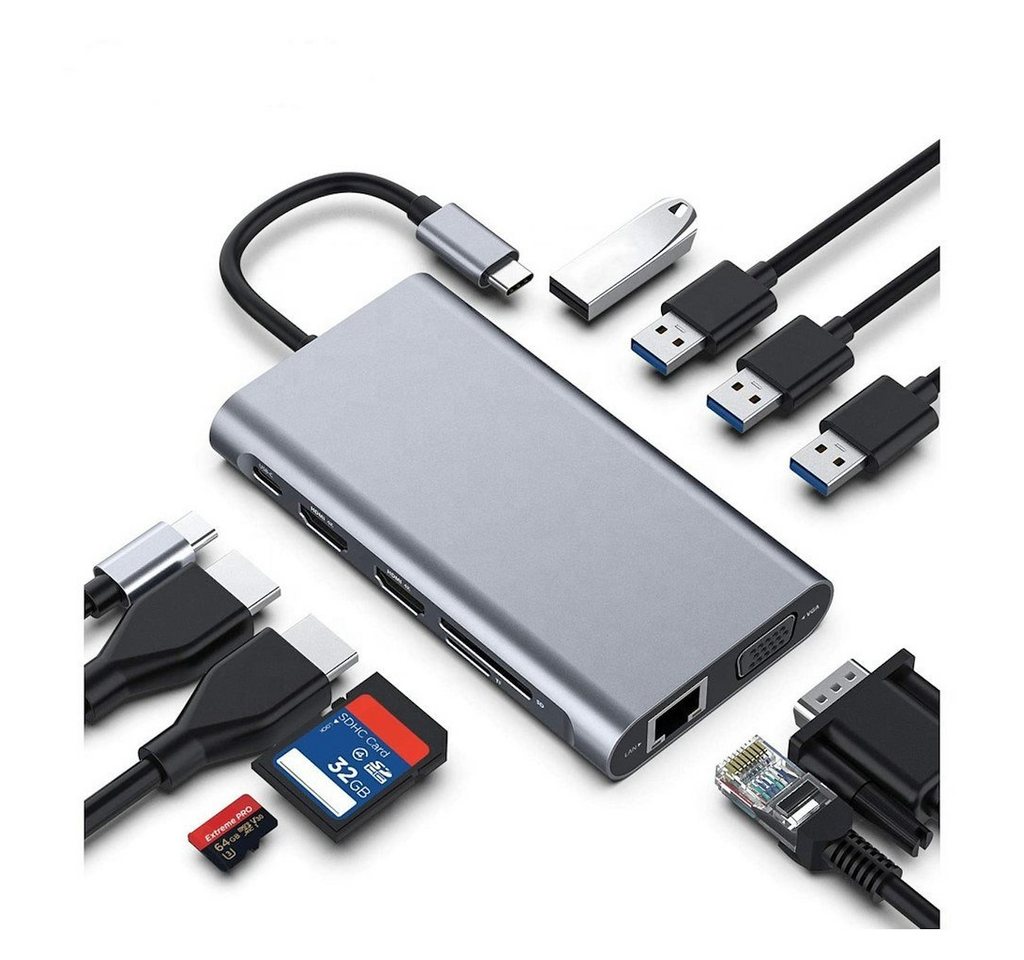 ENGELMANN EnM0538, Docking-11 Adapter USB-C zu HDMI, USB 3.0 Typ A, VGA, USB-C, RJ45/LAN von ENGELMANN